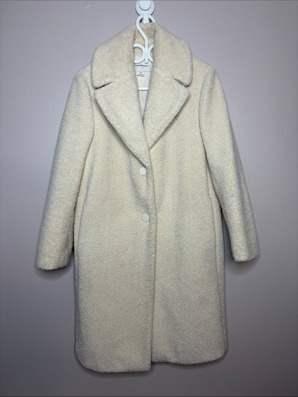 Club Monaco Mayree Cream Faux Fur Teddy Overcoat Cream S